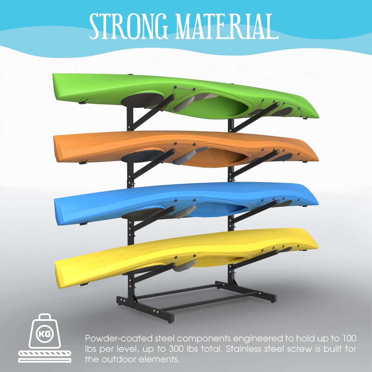 TPHUC Adjustable Kayak Storage Rack, Freestanding Sup Storage Stand, Weatherproof Canoe Holder, Heavy Duty Paddleboard Bracket, Surfboard Bracket for Indoor, Outdoor, Garage, Shed, Dock (4 Levels)