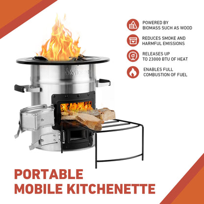 Skyflame Camping Rocket Stove, Stainless Steel Wood Burning Stove Portable Camping Gear for Outdoor Backpacking Emergency RV Survival