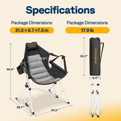 VIVOHOME Hammock Camping Chair, Portable Outdoor Swinging Rocking Chairs for Adults with Adjustable Pillow, Back and Height for Travelling, Backyard, Patio, Supports 400 lbs, 600D Breathable Mesh