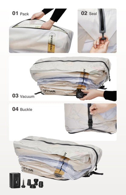 AirVault Premium Reusable Vacuum Seal Storage Bag for Carry On Suitcases & Backpack, Space Saver Airline Travel Vacpack, Pump Included (120L Tapered Duffle, 3-Pack)