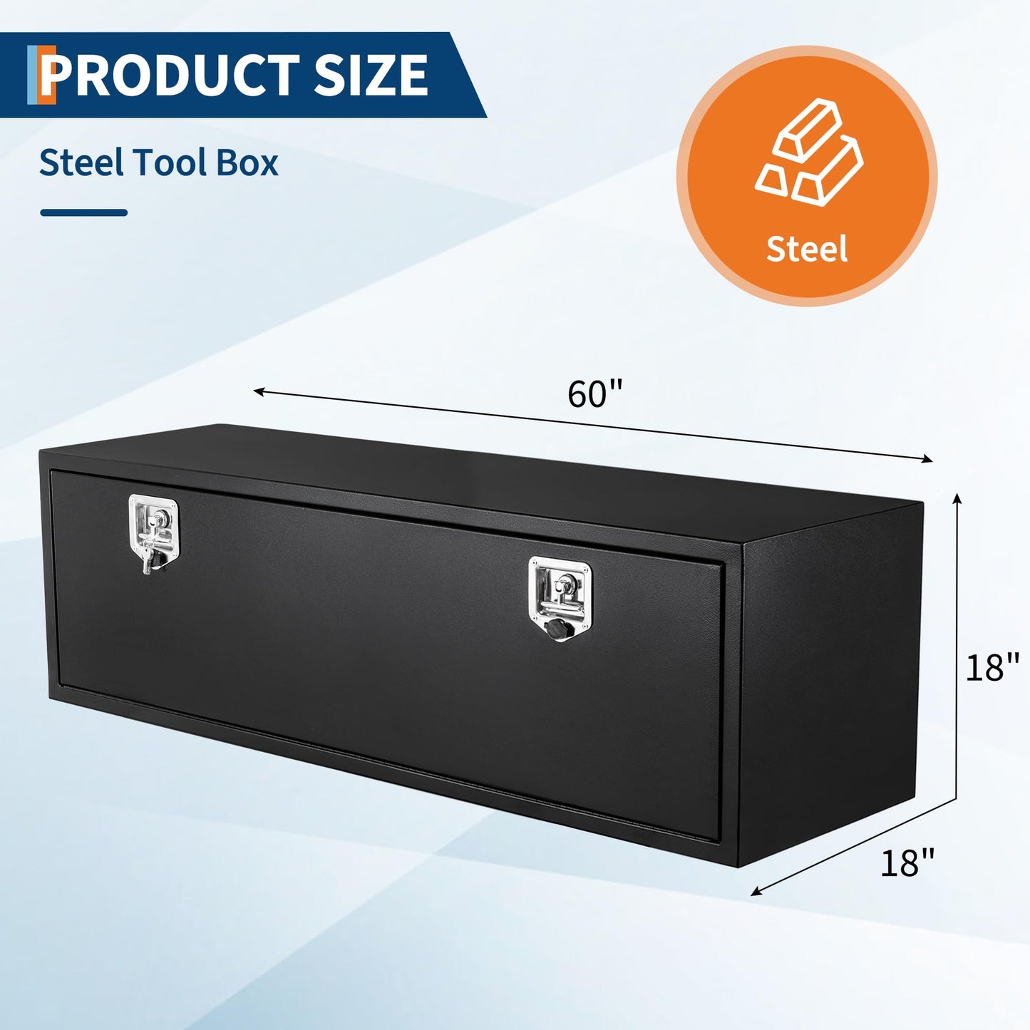 Garvee Black Steel Truck Bed Tool Box, Trailer Tongue Box, Truck Storage Organizer Tool Chest For Truck Bed, RV, Trailer (60 in x 18 in x 18 in-NEW)
