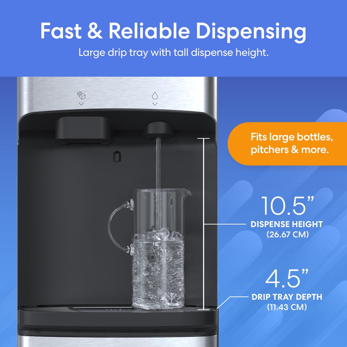 Brio 520 ICE Water Dispenser for 5 Gallon Bottle | Bullet Ice Maker Bottom Load Cooler | UV Self Cleaning, LED Touch Display with Digital Clock, Night Light, Child Safety Lock | 2X Fast Dispense