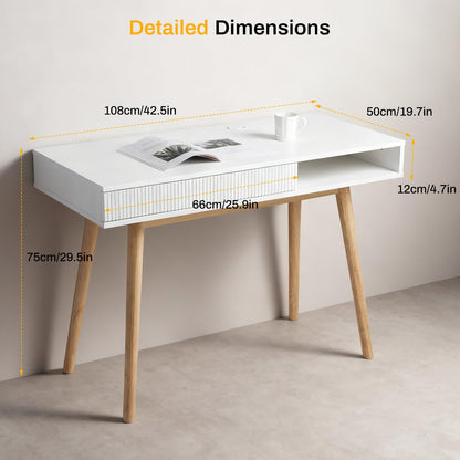 Artswish 42" Wood Modern Office Desk with Drawer, Simple Writing Desk for Home, White