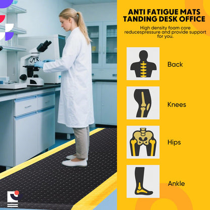 Drydiet 1 Pcs 2'x6' Anti Fatigue Mat Industrial, ESD Conductive Pad with Ground Wire, Heavy Duty Ergonomic Standing Floor Mat for Commercial Work, Shop Stand, Thick 3/4" Black with Yellow Border