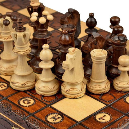 Handmade European Wooden Chess Set with Flowers 16 Inch Board and Hand Carved Chess Pieces