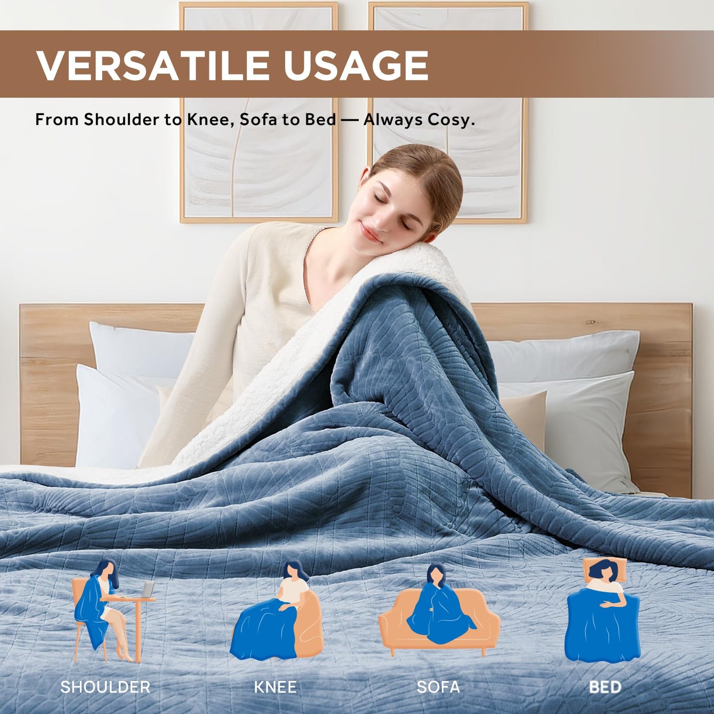 Westinghouse Heated Throw Blanket, Flower Jacquard Electric Blanket Throw with 6 Heating Levels and 2-10 Hours Auto-Off, Flannel to Sherpa Super Cozy Heated Blanket, Machine Washable (50" x 60" Beige)