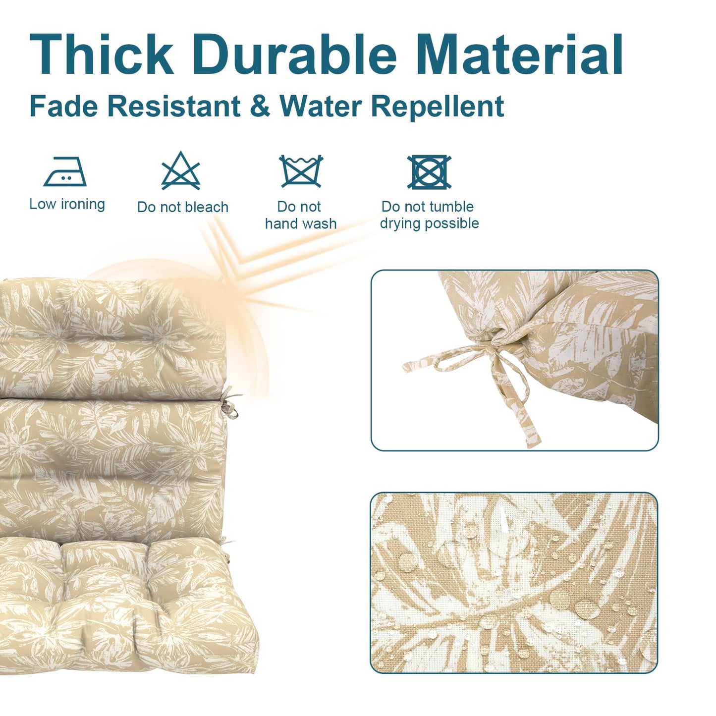 DYTXIII Outdoor High Back Chair Cushions Set of 2, Water Repellent Tufted Rocking Seat Cushions Replacement 44 x 22 Inch, Seat & Back Chair Pads for Patio, Balcony and Indoor Use -Tropical Leaf Oat