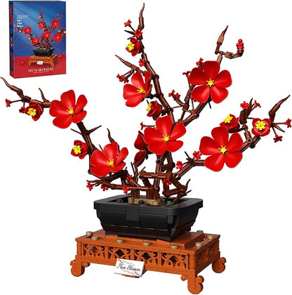 Flower Building Set Plum Blossom Bonsai Building Blocks for Adults DIY Botanical Decor Kit for Home Desk Office Gift for Women 692 PCS