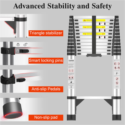 16.5 FT Telescoping Ladder - Collapsible Extension Ladder for RV, Compact Aluminum Extendable Ladder with Adjustable Height for House Roof & Travel Trailers, 330lbs Capacity