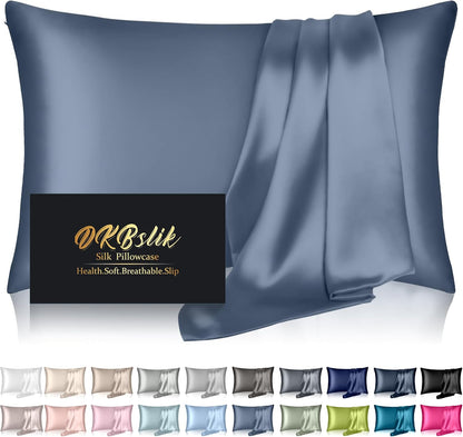 Skiennix Mulberry Silk Pillowcase - Anti-Acne Cooling Sleep | Standard Size, Ash Blue, Hidden Zipper