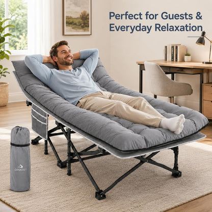 DRMOIS Camping cots, Oversized 32inch Width Portable Foldable Outdoor Bed for Adults Kids, Cot for Traveling Gear Supplier, Office Nap,Support 900 lbs-with Sleeping Pad Mattress-Grey, XXL Size