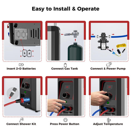 CAMPLUX Nano 3 Portable Propane Water Heater with Pump Kit, Compact & Lightweight Design, Quick Connect Pump Cables & Extension Hoses, Outdoor Camping Shower for Off-Grid Cabin, Hiking, RV
