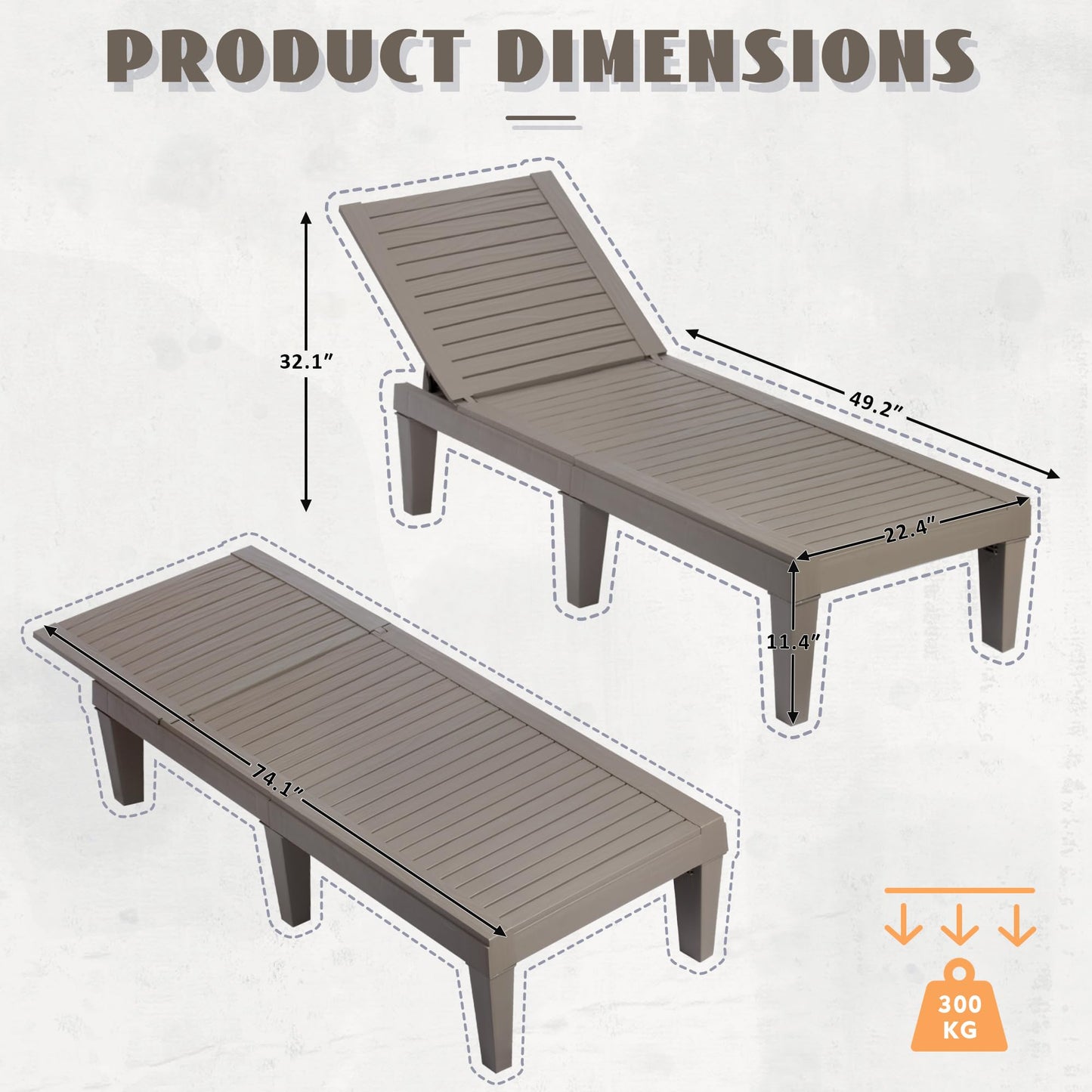 Lounge Chair,Pool Lounge Chairs Set of 2,Lounge Chair Outdoor,Waterproof Sun Loungers Chair,5-Positions Adjustable Outdoor Lounge Chairs for Garden Beach Patio Poolside Lawn Deck,Striped Grey