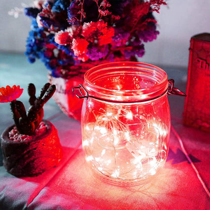 Ariceleo LED Fairy Lights - Battery Operated Copper Wire String Lights | 5m/16ft Red for Bedroom, Parties, Weddings