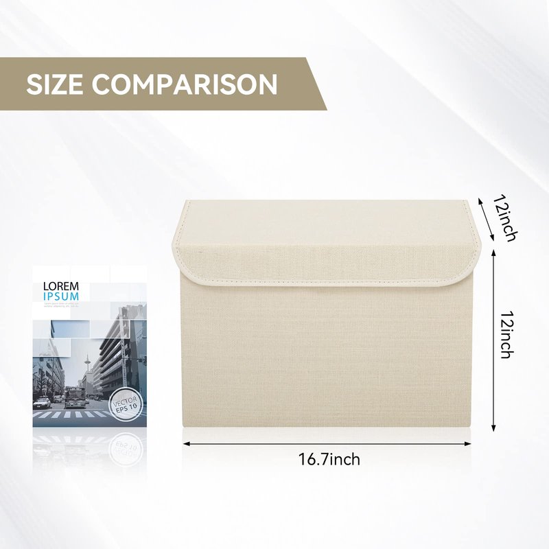 Bagnizer Large 42 Quarts Collapsible Stackable Storage Bins Cube with Lids [3-Pack] Foldable Fabric Linen Storage Boxes, Closet Organizer Baskets with Label for Home (16.7 x 12 x 12, Beige)