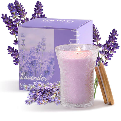 HAVITI Lavender Candle, 8 OZ Scented Candles Soy Jars Candles for Women Galentines Valentines Mother's Day Gift, Aromatherapy Purple Candles for Home Scented Bridal Shower