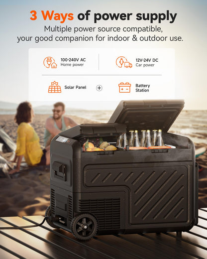 WOLFBOX 12V Car Refrigerator, 39 Quart Dual Zone Car Fridge, Portable Freezer(-8℉~68℉) with 12/24V DC 100/240V AC, APP Control Electric Cooler for Car, RV, Camping, Travel and Home Use
