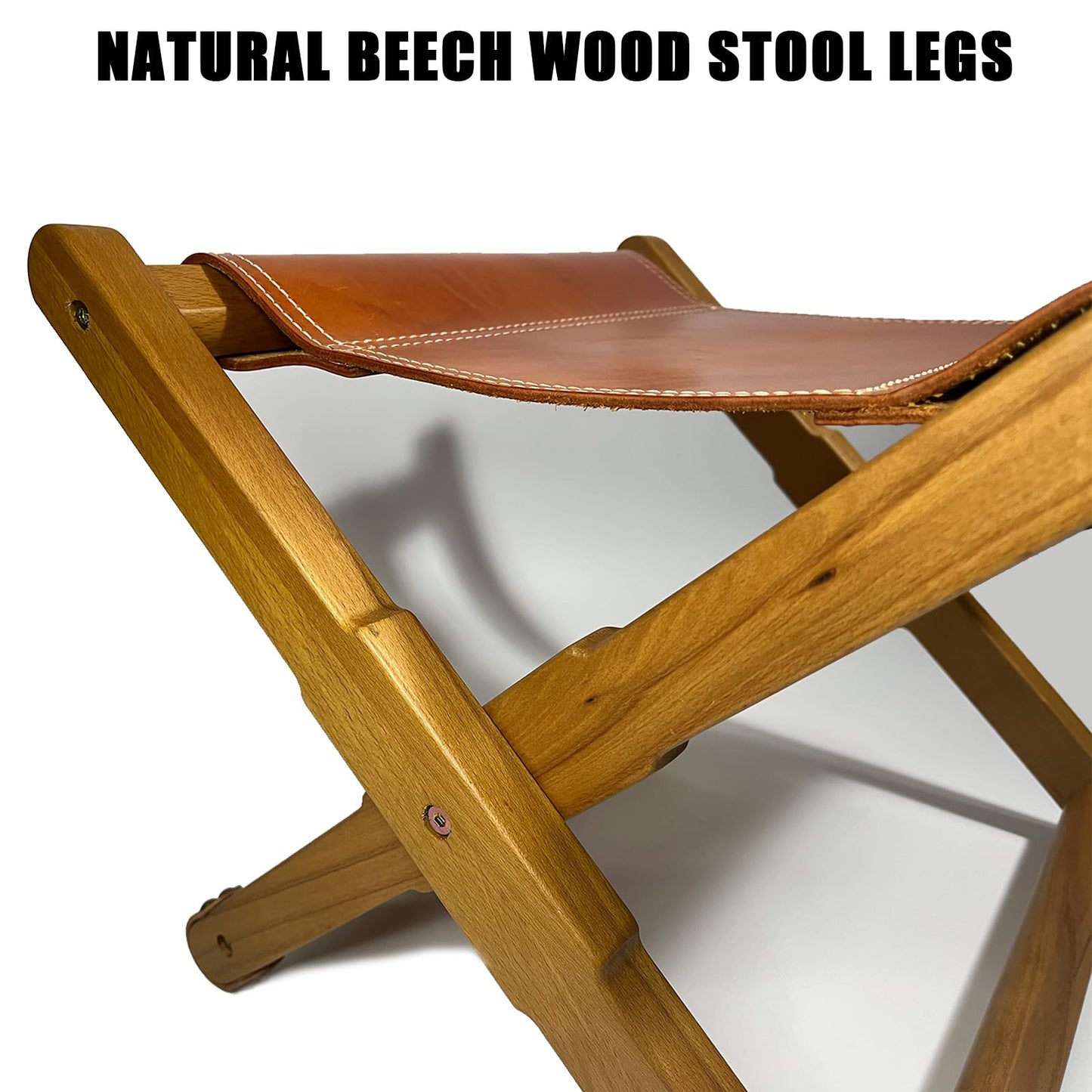 KIDENEI Foldable Leather Stool, Portable Beech Wood Artist Folding Stool, Italian Top Vegetable Tanned Leather Seat, Home Fashion Genuine Leathers Director’s Stools for Home Outdoor Camping Fishing