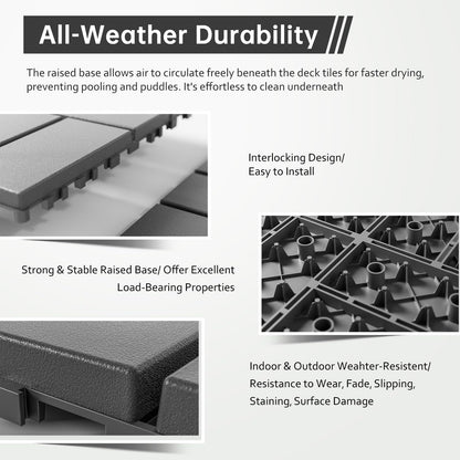Interlocking Deck Tiles, EchoDeck Patio Deck Tiles, 44 Pack Deck Tiles Interlocking Outdoor All Weather, 12"x12", 8 Slat, 44 Sq. Ft, Highly Durable, Stylish, Non-Slip, Faster-Drying, Dark Grey