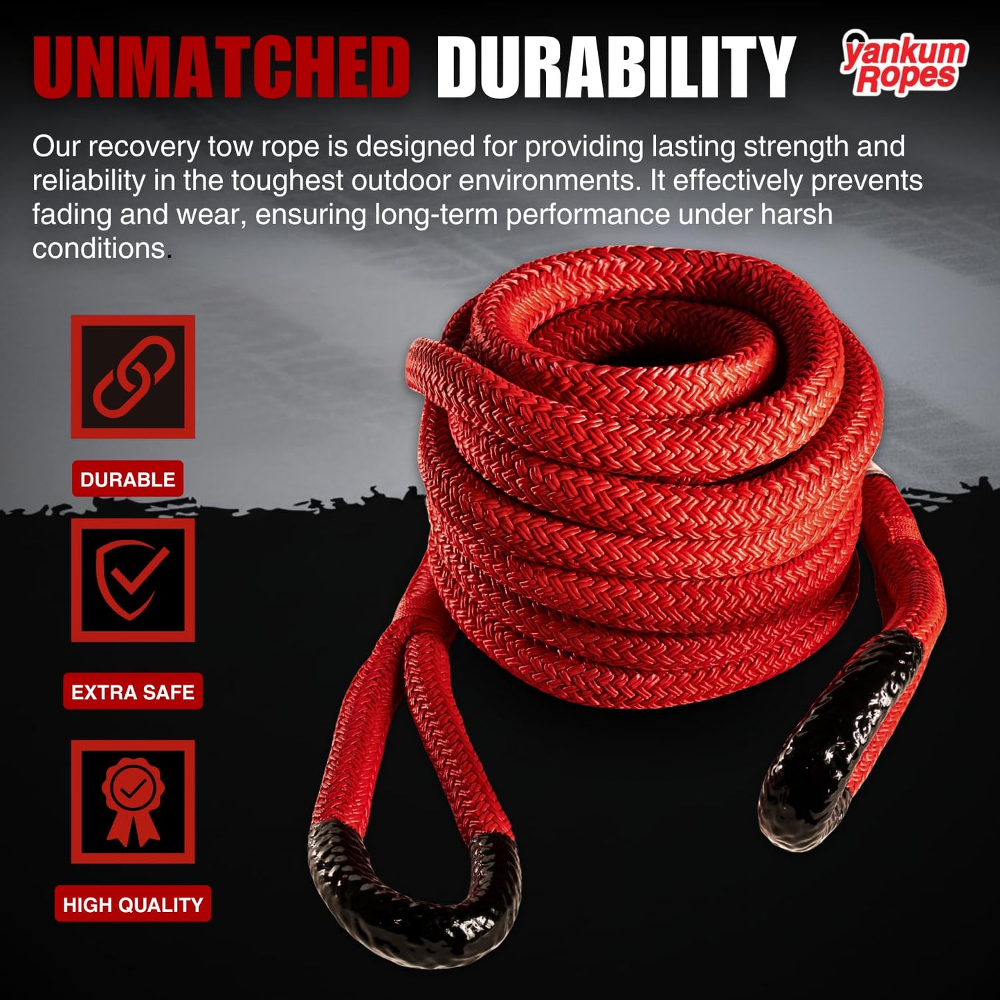Yankum Kinetic Recovery Rope - Heavy Duty 1" x 20' Tow Rope, Off-Road & Vehicle Recovery Kit, Kinetic Energy Snatch Strap, Soft Shackles for 4x4, Jeep, and Trucks, Made in USA – Rattler Series