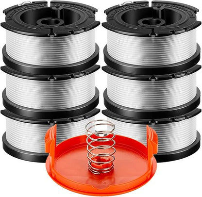 Black & Decker AF-100 Weed Eater Spool - 30ft 0.065" | 8-Pack with 6 Spools, 1 Cap & 1 Spring
