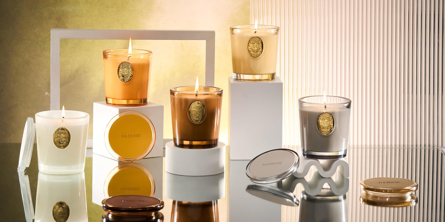 M&SENSE Natural Soy Candle | Cheer Champagne & Gold | 9.2 oz, 50H Burn Time | Luxury Scented Candle for Relaxation, Gifting, Home Décor | Ideal for Bedroom, Office, Party Ambiance