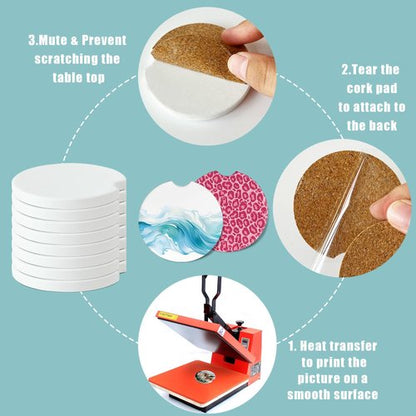 Ceramic Sublimation Blanks Car Coasters for Car Cup with Finger Notch for Easy Removal Ceramic Car Cupholder Auto Cupholder Keep Vehicle from Cold Drink Sweat Stain Spill (48)