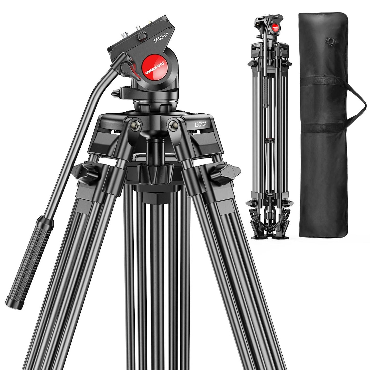 CAMBOFOTO 74" Video-Tripod-with-Fluild-Head, Professional Aluminum Heavy Duty Film Tripod Stand for Canon Nikon DSLR/SLR Camera Camcorder Telescope Bnoculars (Weight 9.1 lbs, Max Load 20 lbs)