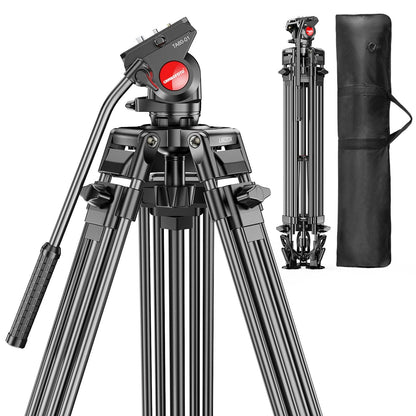 CAMBOFOTO 74" Video-Tripod-with-Fluild-Head, Professional Aluminum Heavy Duty Film Tripod Stand for Canon Nikon DSLR/SLR Camera Camcorder Telescope Bnoculars (Weight 9.1 lbs, Max Load 20 lbs)