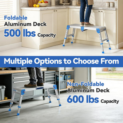 Loyoda Work Platform 500 Lbs, Folding Step Stool with One-Touch Automatic Fold, 4 Height Adjustment Step Platform, Perfect for RV Cleaning, Home Painting and Reaching High Places, Larger, Blue