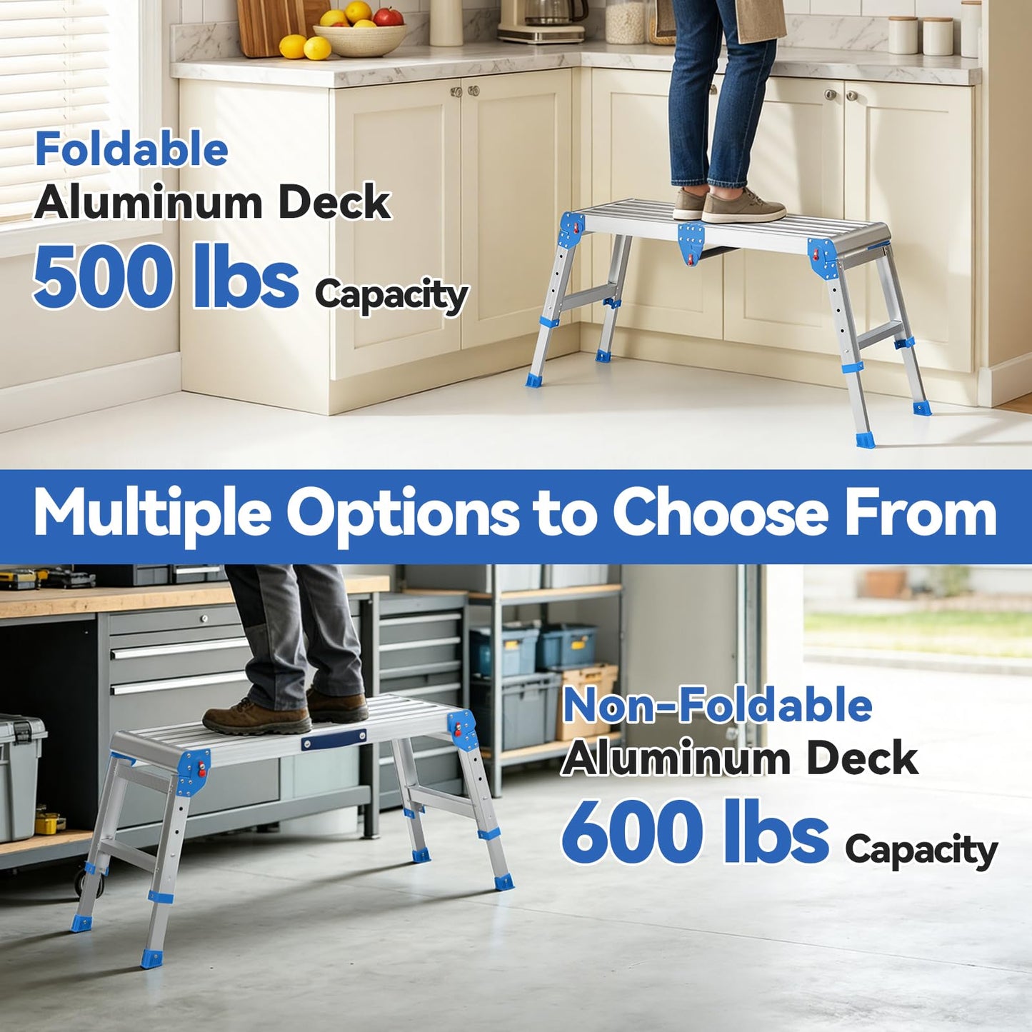 Loyoda Heavy Duty Work Platform, 600 lbs Capacity Folding Work Platform with One-Touch Automatic Fold, 4 Levels Adjustable Height, Portable Step Stool for Home Repair, Painting, Car Wash, Kitchen