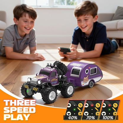 Snugzy Mini RC Car 1:64 Scale RC Truck for Kids with Trailer 2.4Ghz Remote Control Rechargeable RC Cars Toy Gifts for Boys Girls Adult (Purple)