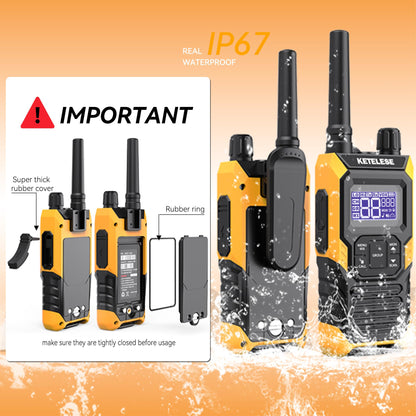 KETELESE T4 Long Range Walkie Talkies, Portable Two Way Radios IP67 Waterproof, with Earpiece, NOAA&Weather Alert, PTT, Group, VOX, 4Pack, Orange