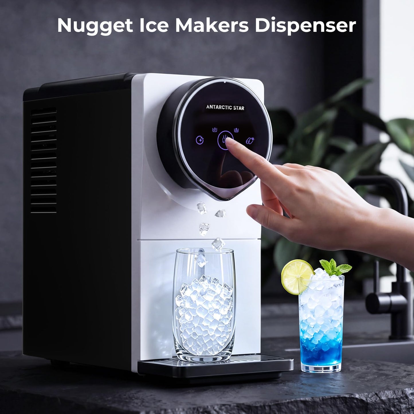 Antarctic Star Nugget Ice Maker Countertop, Gen 2 Self-Cleaning Portable Ice Machine, 33 lbs/24H, 1.8L Water Tank, 1.5 lbs Ice Storage, Touch Screen & Auto Ice Drop, for Home/Office/Kitchen
