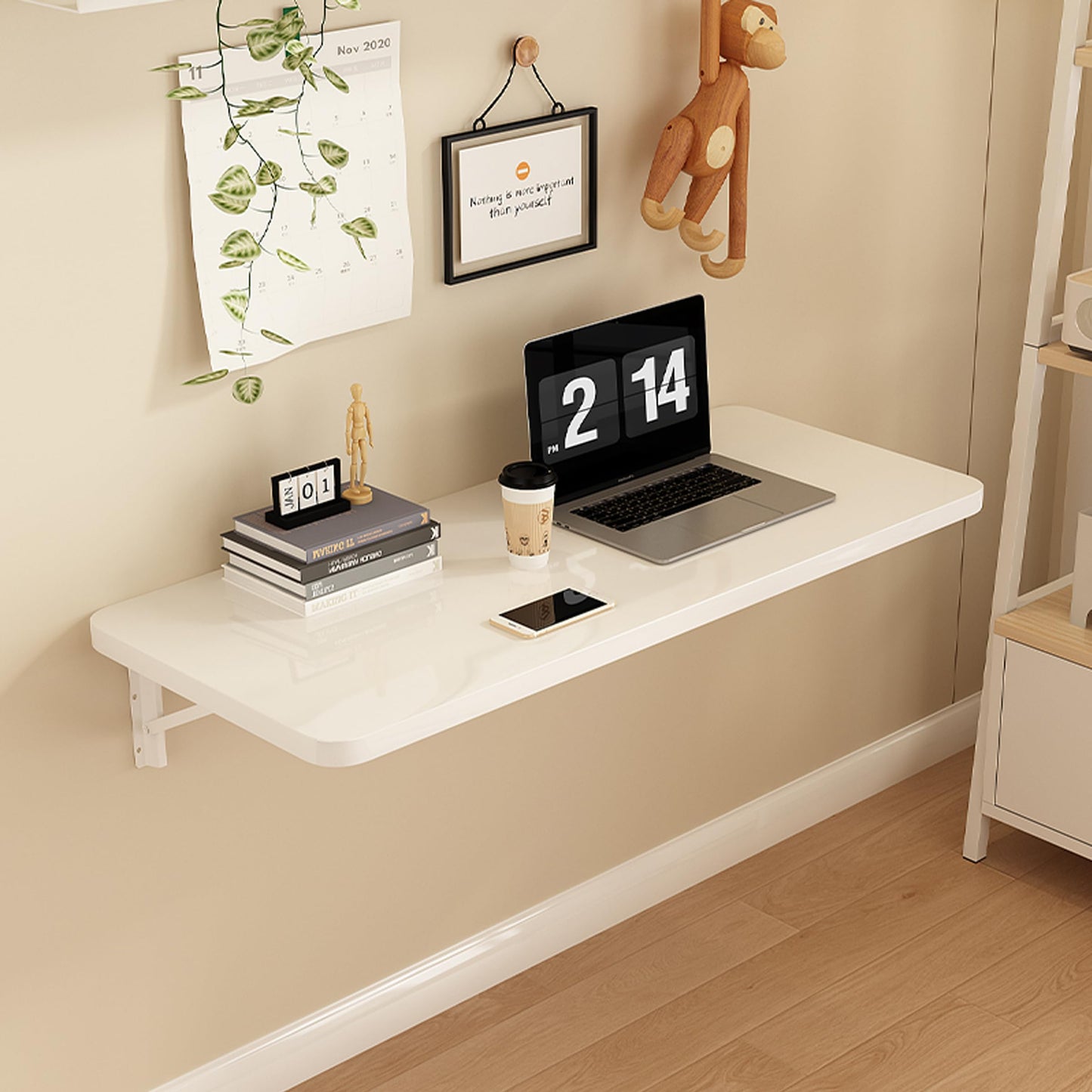 Wall Mounted Folding Table,floating desk for wall,folding wall desks for small spaces,hanging desk for Home Office Computer Workstation,Study Work Bench, Kitchen Dining (white, 39.3"×19.6"(100×50cm))
