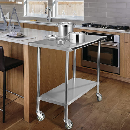 STABLEINK NSF Stainless Steel Table with Wheels 60x24 Inches 5ft, Metal Prep & Work Table with Adjustable Undershelf, for Commercial Kitchen, Restaurant, Hotel, Laundry and Garage
