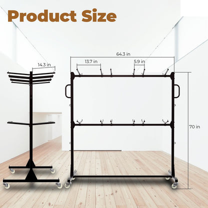 Heavy-Duty Folding Chair Cart, Holds Up to 84 Chairs or 12 Tables, 800 lbs Capacity, 4 Swivel Wheels, Adjustable Storage Rack, Includes 2 Tie-Down Ropes & Dust Cover for Banquets, Churches, Schools