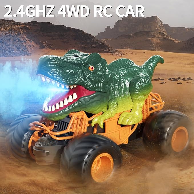 Bennol Remote Control Dinosaur Car Toys for Kids Boys 3-5 4-7 2.4GHz RC Dino Car Toys with Light Sound &amp Spray Indoor Outdoor All Terrain Electric RC Truck Gifts for 3 4 5 8 10 12 Boys Kids