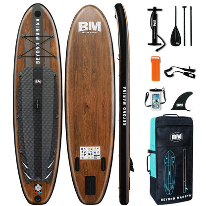 BM Paddle Board Inflatable Stand Up Paddle Board, SUP Paddleboard for Adult, Premium Accessories | Non-Slip EVA Deck & Foam Handles, Camera Mount, Double Action Pump, 85L Travel Backpack, Teak