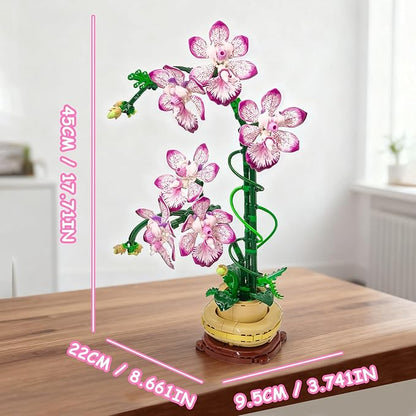 Orchid Flowers Building Block Sets Compatible with Lego 853792 Accessory Artificial Plant Botanical Collection for Home Kitchen Desk Decor Best Gift for Mom Kids 4+(Purple 697Pcs)