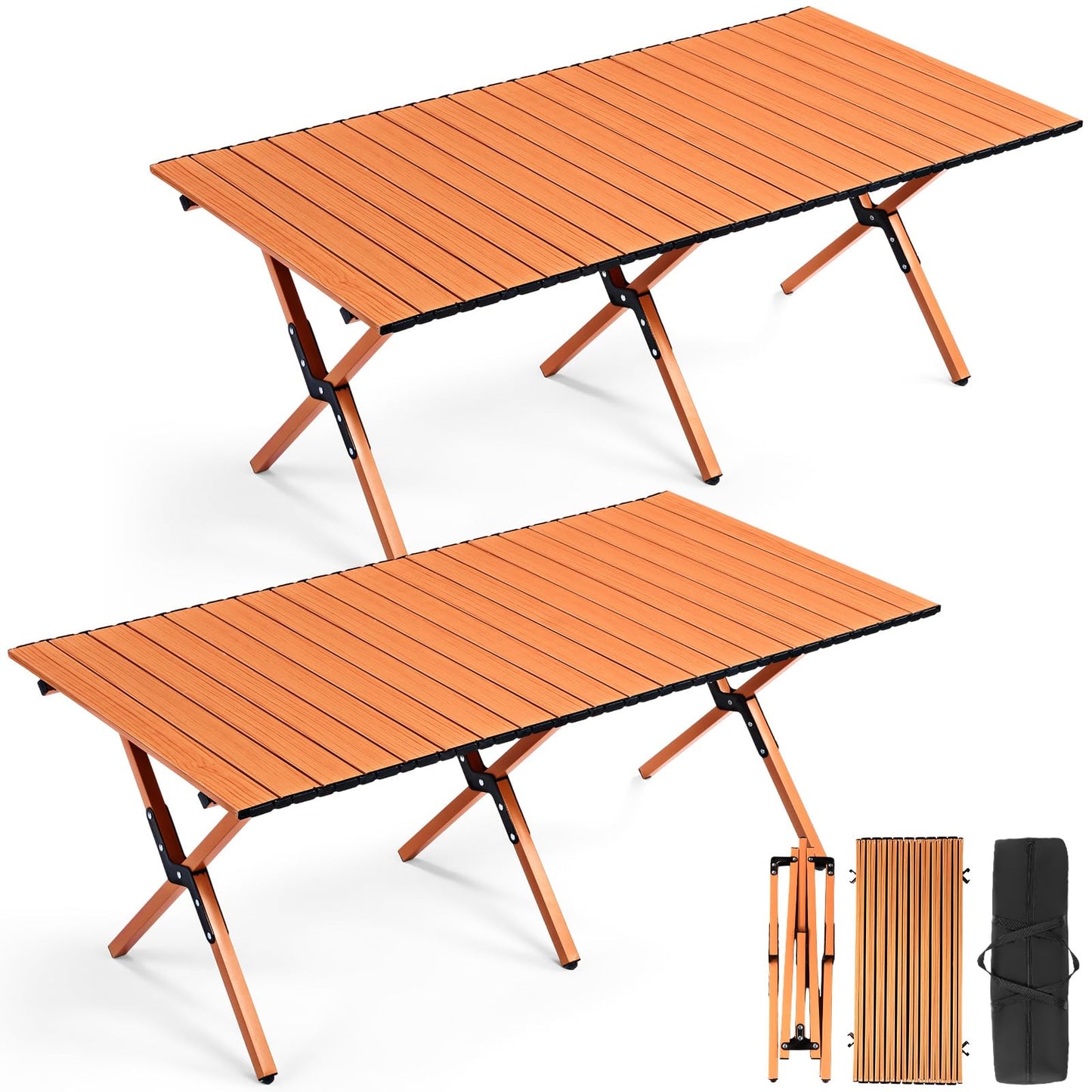 Suzile 2 Pack 4FT Folding Camping Table, Roll Up Portable Camp Table with Carry Bag, Low Collapsible Lightweight Aluminum Outdoor for Camping, Picnic, Beach, Patio, Kitchen(Nut Brown)