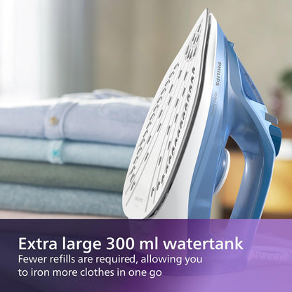 Philips Perfect Care 3000 Series Steam Iron - 1250 W power, 40 g/min continuous steam, 200 g steam boost, 300 ml water tank, blue (DST3031/20)
