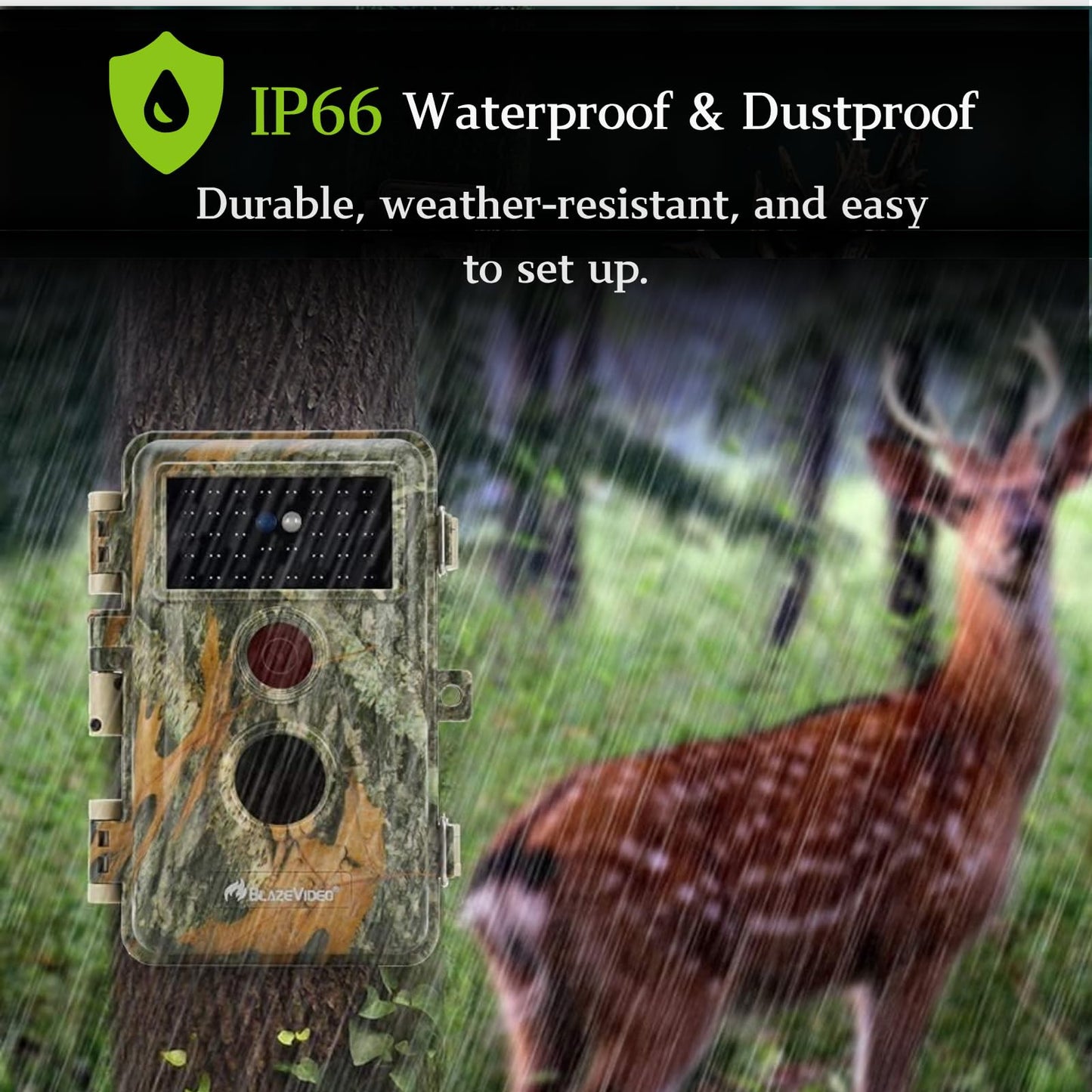 BLAZEVIDEO 2-Pack Trail Camera 64MP 1296P Video, 940nm No-Glow Night Vision, 70° Focused PIR Detection (Fewer False Alerts), 0.3s Trigger Motion Activated IP66 Waterproof Game Cam for Wildlife & Yard