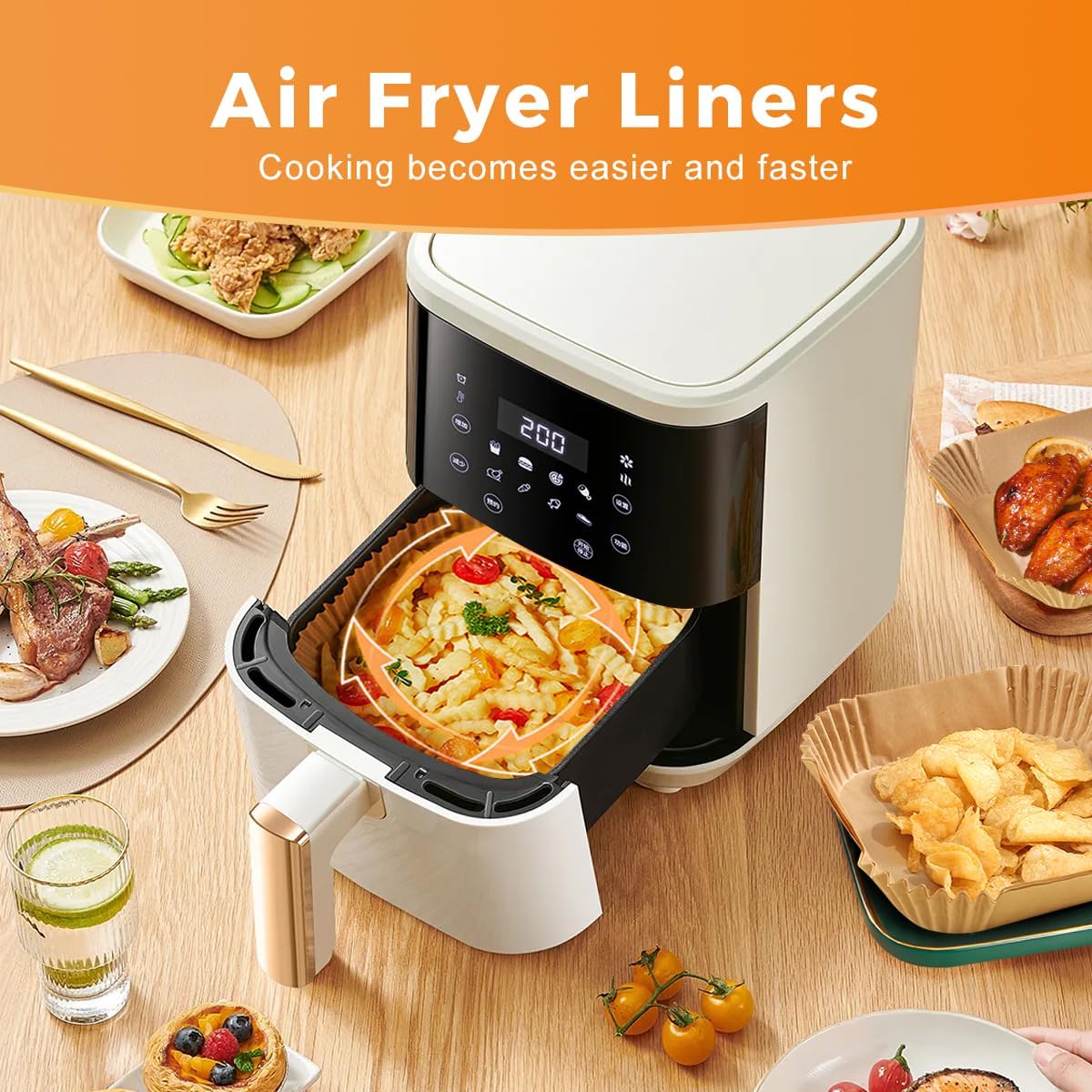 Air Fryer Paper Liners - 200 Disposable Non-Stick Parchment Liners | 6.3" Square for 2-4 Qt Air Fryers