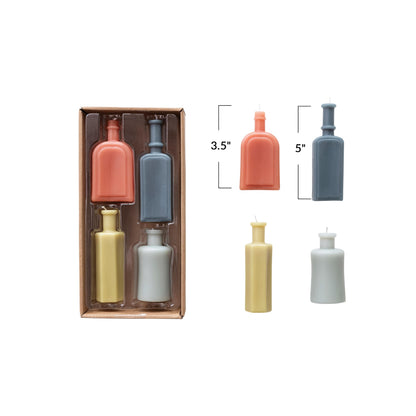Creative Co-Op Unscented Bottle Shaped Candles, Multicolor, Set of 4