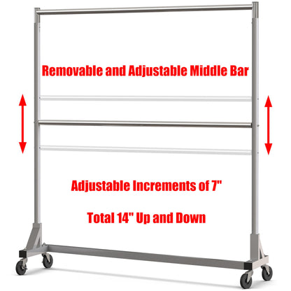 Simple Houseware Commercial Grade Z-Base Double Rod Garment Rack, 600lb Load, 63 inch, Silver