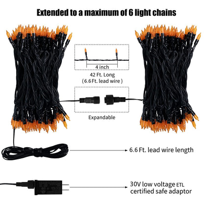 Minetom Halloween String Lights, 100 LED, Waterproof, 39 Feet, Orange, 8 Lighting Modes, Model DMO-S-100