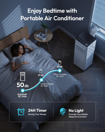 EUHOMY 8,000 BTU Portable Air Conditioners, 4-in-1 Portable AC Unit Cools Up to 350 Sq.Ft, with Cool, Fan, Dehumidifier, Sleep Modes, 50 dB, 24H Timer, Remote Control, Installation Kit for Bedroom
