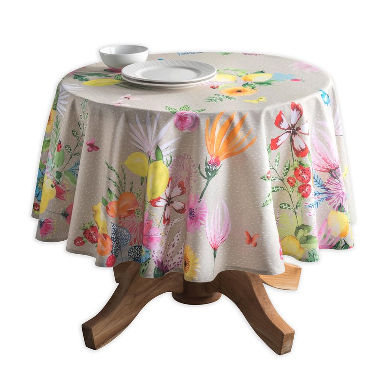 Maison d' Hermine Table Cloth Round Table 100% Cotton 63 Round Inches Tablecloth Reusable Decorative for Dining Kitchen Room Farmhouse Home Gifts for Mothers Day Spring Summer - Jardin D'Ete - Fog