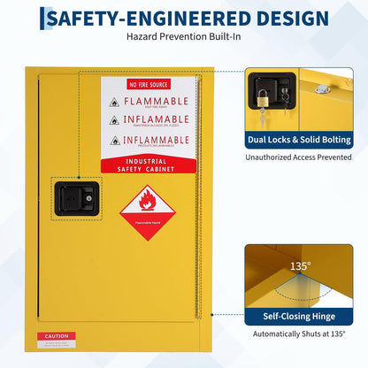 Fire Resistant Flammable Storage Cabinet,Heavy Duty Hazardous Liquid Safety Cabinet with Adjustable Shelf, Cold-Rolled Steel Construction, Spill Containment Tray, Ventilation Holes & Grounding